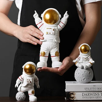 Kuu Skulptuuri Dekoratiivsed Miniatuuri Kosmonaut Kujud Kingitus Vaik Astronaut Kuju Home Office Desktop TV Kapp