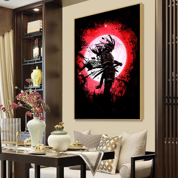 Jaapani Samurai Ghost Alusel Moon Lõuendile Maali Plakatid ja Pildid Kaasaegne jaoks elutoa Seina Art Pilte, Kodu Kaunistamine
