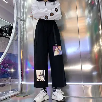 Koos Vöö Lai Jalg Kottis Püksid Naiste Kõrge Vöökoht Anime Prindi Naiste Joggers Püksid korea Fashion Püksid Harajuku Lahti Püksid