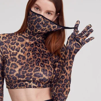 2021 Talvel, Kevadel Uus Ins Leopard Printida Slim Pikk Varrukas T-Särk koos Mask Top Naiste Graafiline T-Särgid
