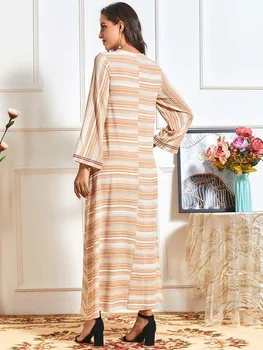 Elegantne Abaya Embrodiery Maxi Kleit, Triibuline Moslemi Aafrika Dashiki Kimono Pikk Rüü Hommikumantlid Ramadan Eid Lähis-Ida Araabia Islami