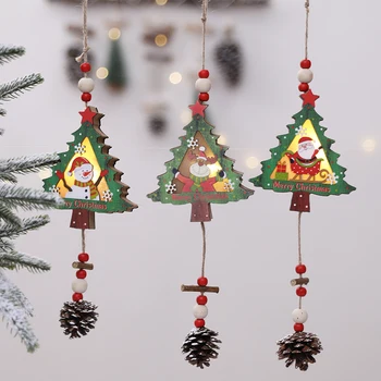 Jõulud loominguline puust õõnestatud kolmemõõtmeline LED helendav väike ripats, kohvik aknas stseeni teenetemärgi teenetemärgi