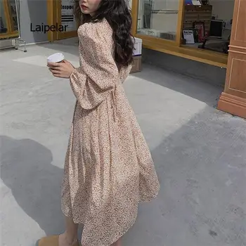 2021 Naiste Kevad-Suvel Kleidid Lilled Õie Moes Korea Stiilis Vintage Liiga Pikk Kleit