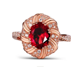 Euroopa ja Ameerika stiilis luksus tuvi vere-punane sünteetiline rubiin aristokraatlik ring, mida kaetud 18K Rose Gold naine