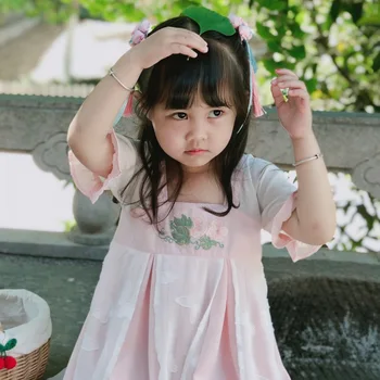 2021 4Y-10Y Hiina Traditsiooniline Tüdrukute Kleit Hanfu Roosa Kleidid Suvel Sifonki Hiina Printsess