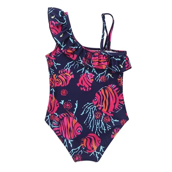 Väikelapse&Imiku Tüdrukute Lilleline Kleit Reguleeritav Ruffled Üks-Õlg Trükitud Beebi Ujumistrikoo Lapsed Lapsed Ujumispüksid Ujumistrikoo