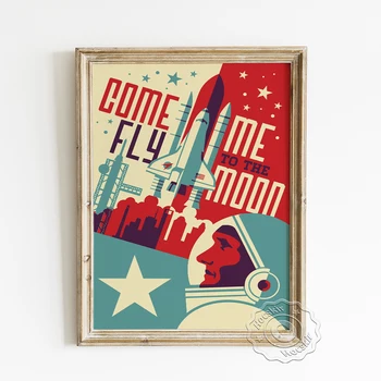 Tule Mind Lennata Moon Muster Vector Poster, Houston Texas Vintage Art Prints, Ruumi Linn AstronautCartoon Portree Home Decor