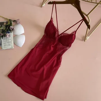 Seksikas Nightgowns Burgundia Nightdress Suvel Kodus Kaste Kleit Naiste Uued Saabumise Homewear Satiin Vabaaja Intiimne Pesu