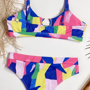 Värvikas Blokeerida Supelrõivad Naiste Kõrge Vöökoht Bikiinid Komplekti Push Up Ujumistrikoo Kõrge Lõigatud Trikoo Beachwear Bikinis 2021 Mujer Biquini