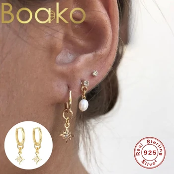Boako S925 Sterling Silver Liblikad/Kroonlehed/Star Crystal Tsirkoon Augustamine Kõhre Kõrvarõngad Naistele Earings Pendientes