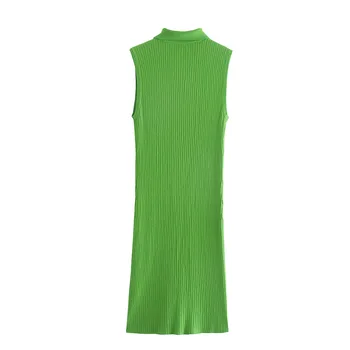 Za Naiste 2021 Šikk Mood POLO krae Varrukateta Silmkoelised Mini Kleit Vintage Nupud Green slim Kleidid Vestidos Mujer