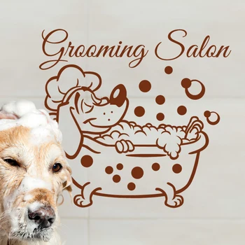 Pet Shop Seina Kleebis Grooming Salong Klaas Decal Koer Plakatid Art Vinyl Kleebised Decor Seinamaaling Pet Clinic 1005