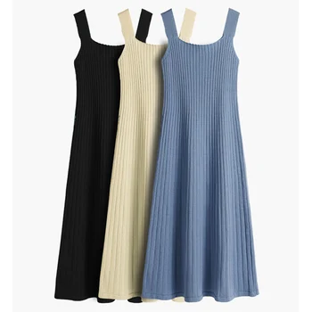 2021 Sukahoidjad, Naiste Kootud Kleit Uusi Tahke Kevad Sügis Seksikas Vintage Vest Naiste Kleit Sees Jumper Venitada Kampsun Kleidid