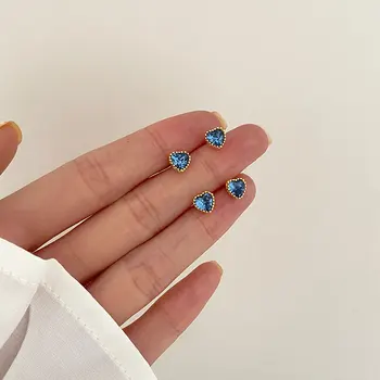 Silvology 925 Sterling Hõbe-Sinine Kristall Südame Väikesed Kõrvarõngad Lapsed Tüdrukud Minimalistlik Magamiskabiin Kõrvarõngad Naiste Ehted