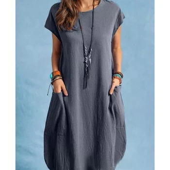 Mood Naised Midi Kleit Lühikeste Varrukate Vabaaja Lõdvalt Ümber Kaela Seksikas Maxi Pikk Kleit Kevade Suve Poole Tahke Kleit Hulgimüük