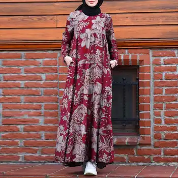 Retro Dubai Abaya Türgi Hijab Kleit Naiste Vintage Õie Trükitud Maxi Sundress Suvel Pikad Varrukad Seal Kaftan Moslemi Vestido