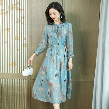 Kevad-Suvine Kleit Naine Silk korea Õie Kleidid Elegantne Naiste Kleit Pikk Varrukas 2021 Vestido De Mujer Pph3458