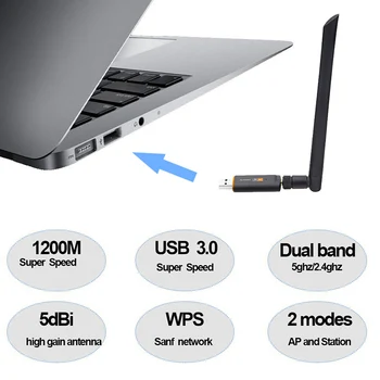 Pix-Link 1200Mbps USB wireless Wifi Adapter 2,4 GHz, 5 ghz Antenni Dual Band Mini PC-Arvuti Võrgu Kaart