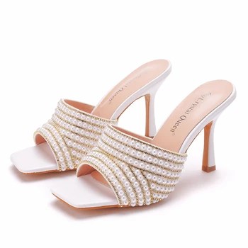 Naiste Pulm Kingad Pearl Diamond Kõrged Kontsad Suve Sandaalid Stiletto Sussid Kõnniteed Platvorm Strippar