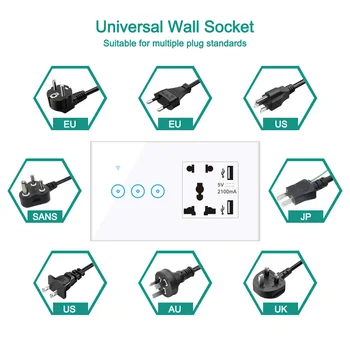 Universaalne Tuya WIFI Lüliti Smart Pistik 1-2-3 gang Topelt USB Pesa,Touch Klaasist Paneel, Seina Lülitage Ühilduv Alexa Google