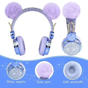 Armas Kassi Kõrvad Peakomplekti Bluetooth-5.0 Sinine Stereo Wireless Gaming Kõrvaklapid Koos Mic-pesa (Mikrofon, LED Valgus Kõrvaklapid Tüdrukute Lapsed