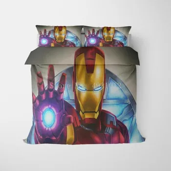 Kui Avenger Alliansi 3D-Voodipesu Komplekt Iron Man Queen, King size Trööstija Tekk katab komplekti Bedclothes Cartoon tekikott Kingitused