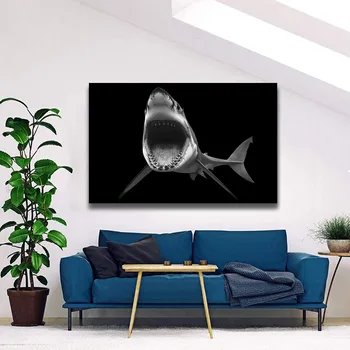 1 Paneel, Must Ja Valge Hai HD Pilt Trükitud Lõuendile Suure Looma Maali Kasutada Kodus elutoa Seina Art Decor Plakat