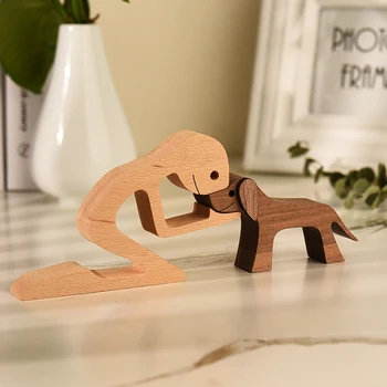 Figura de de madera para perros y cachorros, ornamento de mesa de escritorio, modelo de tallado,