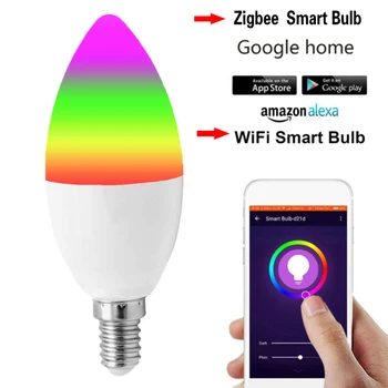 Tuya Smart E14 E12 RGB Juhitava Valguse Küünal Lamp, WiFi RGBCW 5W LED Lamp Töötab Alexa Google ' i Kodu hääljuhtimine Zigbee 3.0