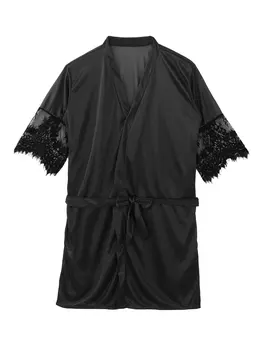 Naiste Pluss Suurus Öö-kleit Seksikas Satiin Pits Must Kimono Intiimne Sleepwear Kleit Seksikas Öö Kleit Naised, Erootiline Pesu