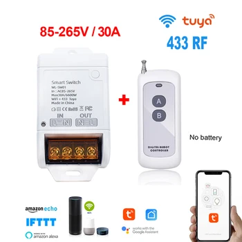 Tuya Smart Elu,Wifi Smart Valguse Lüliti,Wifi Moodul,1CH AC85-265V Inching RF433 Vastuvõtja 30A Releed Töötavad Alexa Google Kodu