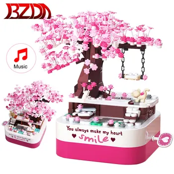 BZDA kirsipuud Täielikult Õitega Muusika Box ehitusplokid Arvandmed Muusika Sakura Puu Haridus kokku pandud Mänguasi Lastele Kingitused