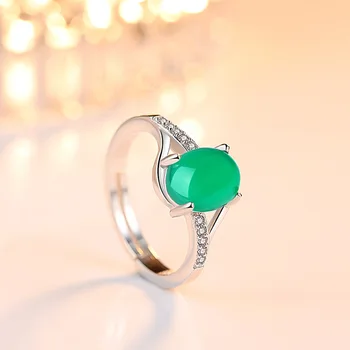 GB Punane Pärl Green Gem Avatud Ring S925 Hõbe Ehted Inkrusteeritud Gem kivi Chalcedony Crystal Live Avatud Ring Naine Hulgimüük