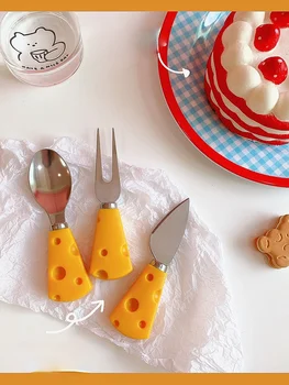 Super armas juustu nuga ja kahvel -, terariista-kolme-osaline lusikas armas puu-kahvel roostevabast terasest leibkonna leib levinud nuga