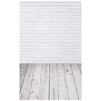 5x7FT White Brick Wall Wood Floor Vinyl Backdrop Studio Photography Background