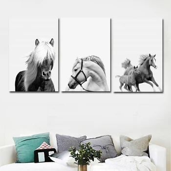 Must Valge Hobune Lõuendile Maali Nordic Plakat Seina Art Plakatid Ja Pildid Seina Pildid Elutuba, Köök Home Decor