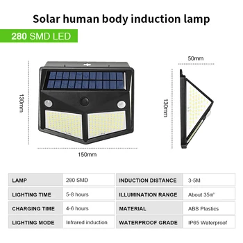 280 LED Päikese Valgus Väljas Päikese Lamp PIR Liikumisandur Seina-Kerge, Veekindel Solar Powered Päikesevalguse Seina Lamp Aed Decor