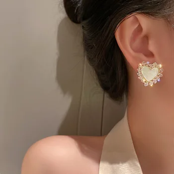 Korea Fashion Crystal Shell Südame Kujulised Kõrvarõngad Naistele Tüdrukud Vintage Lihtne Geomeetriline Kõrvarõngad Ehted 2021 Uus