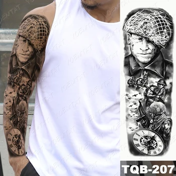 Veekindel Ajutine Täielik Käe Tätoveering Kleebis Hunt Warrior Maoori Kolju Kompass Flash Tätoveering Mees Body Art Võltsitud Varruka Tatto Naine