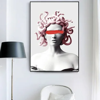Medusa Vaporwave Skulptuur Naljakas Kunst Plakatid Ja Pildid Gorgon Kuju Decor Lõuendile Maali Wall Art Pilt Elutuba
