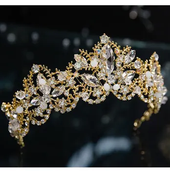 CC Vintage Crown Pulm Tarvikud Kaasamine Juuste Kaunistused Bridesmaids Hairbands Kulla Värvi Headdress Võistlused Diadems QS62