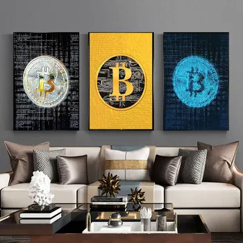 Abstraktne Lõuend Maalid Prindi Bitcoin Pilt Õlimaal Plakat Ja Trükib Kaasaegne Minimalistlik Seina Art Pilt Home Decor