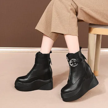 Asumer 2021 hot müük ehtne nahk pahkluu saapad naiste mood vabaaja jalanõud sügis-talv lukk platvorm wedges kingad naine