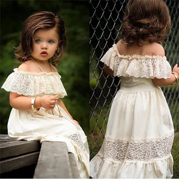 Suvel lapsed Baby Girl Dress Off-Õla Värviga Ruffle Pits Partei Ametliku Kleit Sundress Ühe Tükki