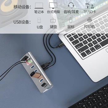 USB3.0 Docking Station Multi-Function Liides USB3.0+Audio Interface+TF/SD-Dual-Kaardi Pesa, 7-Port Hub