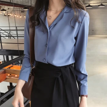 Pluusid Femme Pika Varrukaga Valge Pluus Naiste Office V-Kaeluse Chiffon Pluus Särk Topid Naistele Blusas Mujer De Moda 2021 Särgid B230