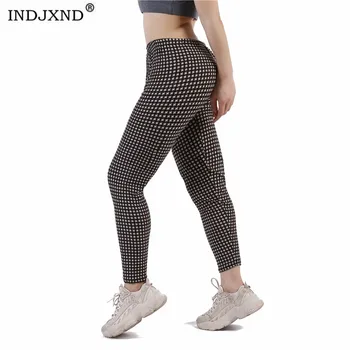 INDJXND Naiste Retuusid Grid Prindi Kasutada Fitness Kõrge Elastsus Ruuduline Push Up Legging Naine Seksikas Püksid Pahkluu Pikkusega Püksid