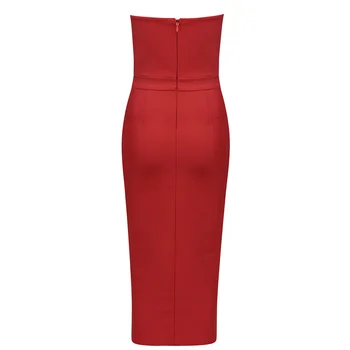 2021 Uus Seksikas Punane Olkaimeton Sidemega Kleit Naiste Suvel Elegantne Ruffles Bodycon Kuulsus Raja Klubi Partei Kleit
