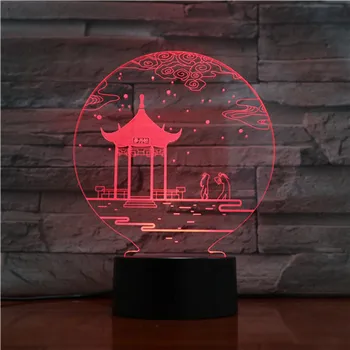 3D Lamp Hiina Kultuuri Paviljoni Aku Jõul Värvi muuta Remote Parim Teenetemärgi elutuba Led Night Light Lamp