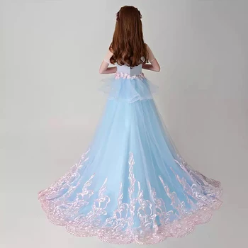 Flower Girl Kleidid Illusioon O-Kaeluse Jaoks Lühikeseks, Põranda-Pikkus Tikandid Printsess Tülli Pits Luksus Taevas Sinine Armas Lapsed Pool Kleit H507